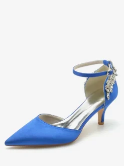 Wedding Shoes Silk And Satin Pointed Toe Rhinestones Kitten Heel Bridal Shoes