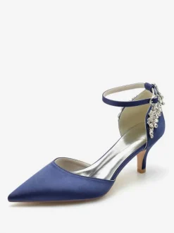 Wedding Shoes Silk And Satin Pointed Toe Rhinestones Kitten Heel Bridal Shoes