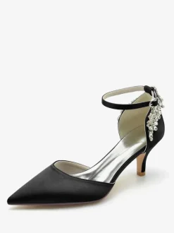 Wedding Shoes Silk And Satin Pointed Toe Rhinestones Kitten Heel Bridal Shoes