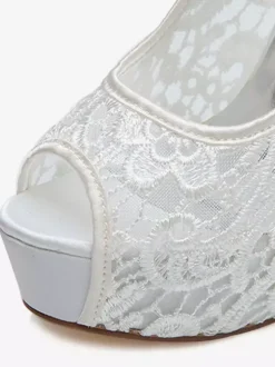 Wedding Shoes White Lace Peep Toe Stiletto Heel Platform Bridal Shoes