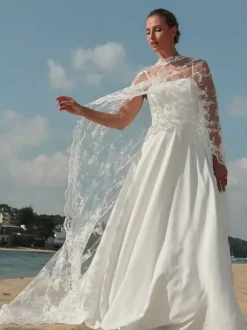 Wedding Veil One-Tier Flowers Lace Lace Applique Edge Bridal Veils