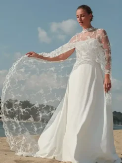 Wedding Veil One-Tier Flowers Lace Lace Applique Edge Bridal Veils