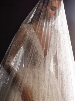 Wedding Veil One-Tier Sequins Net Pearl Trim Edge Classic Bridal Veils