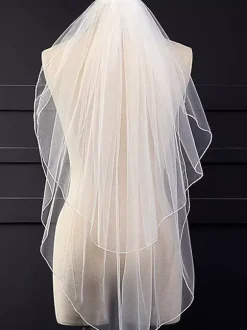 Wedding Veil Two-Tier Ruffles Net Cut Edge Classic Bridal Veil