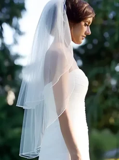 Wedding Veil Two-Tier Ruffles Net Cut Edge Classic Bridal Veil