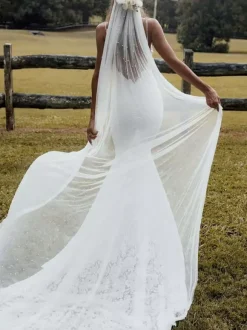 Wedding Veils One-Tier Pearls Lace Classic Bridal Veils