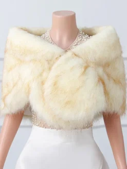 Wedding Wrap Beige Tops Faux Fur Bridal Cover Up