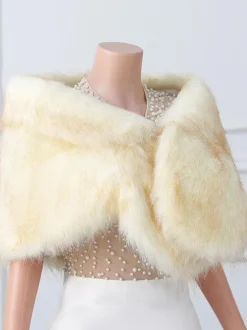 Wedding Wrap Beige Tops Faux Fur Bridal Cover Up