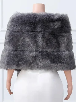 Wedding Wrap Black Silver Tops Faux Fur Bridal Cover Up