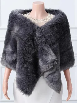Wedding Wrap Black Silver Tops Faux Fur Bridal Cover Up