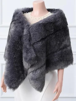 Wedding Wrap Black Silver Tops Faux Fur Bridal Cover Up
