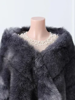 Wedding Wrap Black Silver Tops Faux Fur Bridal Cover Up