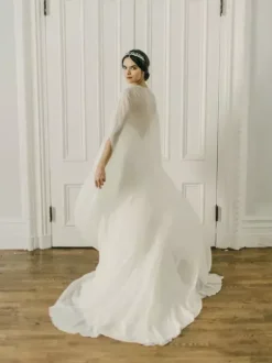 Wedding Wrap Ivory Designed Neckline Slit Sleeve Shawls Chiffon Bridal Cover Ups