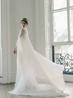 Wedding Wrap Ivory Designed Neckline Slit Sleeve Shawls Chiffon Bridal Cover Ups
