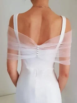 Wedding Wrap Ivory Jewel Neck Cloaks Tulle Buttons Bridal Cover Up