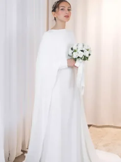 Wedding Wrap Ivory Short Sleeves Jewel Neck Cloaks Crepe Bridal Cover Up
