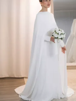Wedding Wrap Ivory Short Sleeves Jewel Neck Cloaks Crepe Bridal Cover Up