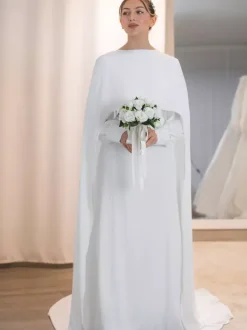 Wedding Wrap Ivory Short Sleeves Jewel Neck Cloaks Crepe Bridal Cover Up