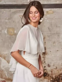 Wedding Wrap Ivory Short Sleeves Jewel Neck Shawls Chiffon Bridal Cover Up