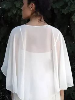 Wedding Wrap Ivory Short Sleeves Jewel Neck Shawls Chiffon Bridal Cover Up