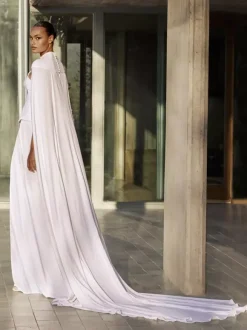 Wedding Wrap Ivory Sleeveless Designed Neckline Shawls Satin Fabric Buttons Bridal Cover Up