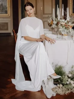 Wedding Wrap White Half Sleeves Jewel Neck Cap Sleeves Shawls Chiffon Buttons Bridal Cover Ups