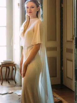 Wedding Wrap White Half Sleeves Jewel Neck Cap Sleeves Shawls Chiffon Buttons Bridal Cover Ups