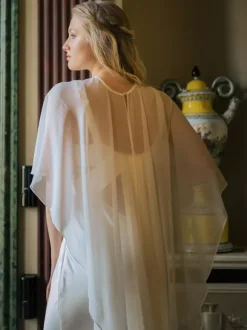 Wedding Wrap White Half Sleeves Jewel Neck Cap Sleeves Shawls Chiffon Buttons Bridal Cover Ups