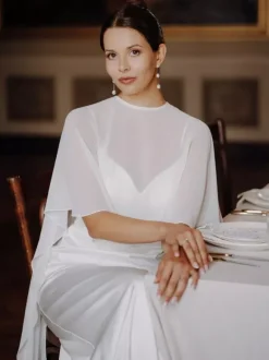 Wedding Wrap White Half Sleeves Jewel Neck Cap Sleeves Shawls Chiffon Buttons Bridal Cover Ups