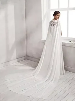 Wedding Wraps Ivory Jewel Neck Cloaks Chiffon Lace Bridal Cover Up