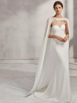 Wedding Wraps Ivory Jewel Neck Cloaks Chiffon Lace Bridal Cover Up