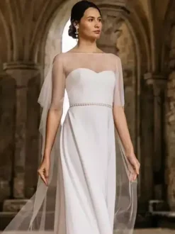 Wedding Wraps Ivory Scoop Neck Cap Sleeves Tulle Bridal Cover Up