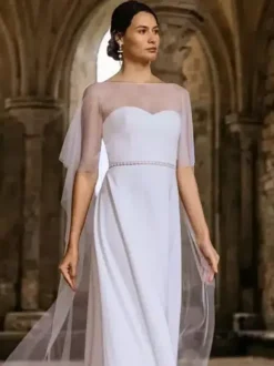 Wedding Wraps Ivory Scoop Neck Cap Sleeves Tulle Bridal Cover Up