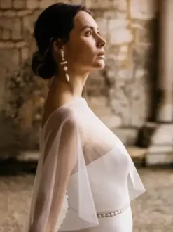 Wedding Wraps Ivory Scoop Neck Cap Sleeves Tulle Bridal Cover Up
