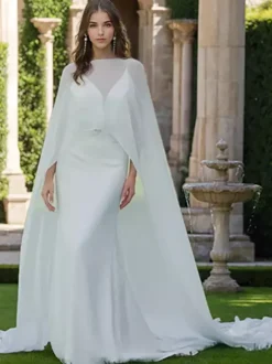 Wedding Wraps Ivory Sleeveless Scoop Neck Cap Sleeves Shawls Chiffon Bridal Cover Ups