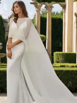 Wedding Wraps Ivory Sleeveless Scoop Neck Cap Sleeves Shawls Chiffon Bridal Cover Ups
