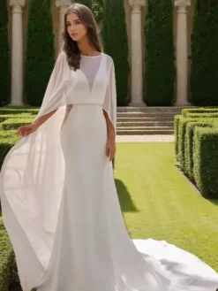 Wedding Wraps Ivory Sleeveless Scoop Neck Cap Sleeves Shawls Chiffon Bridal Cover Ups