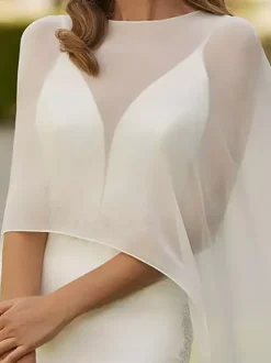 Wedding Wraps Ivory Sleeveless Scoop Neck Cap Sleeves Shawls Chiffon Bridal Cover Ups