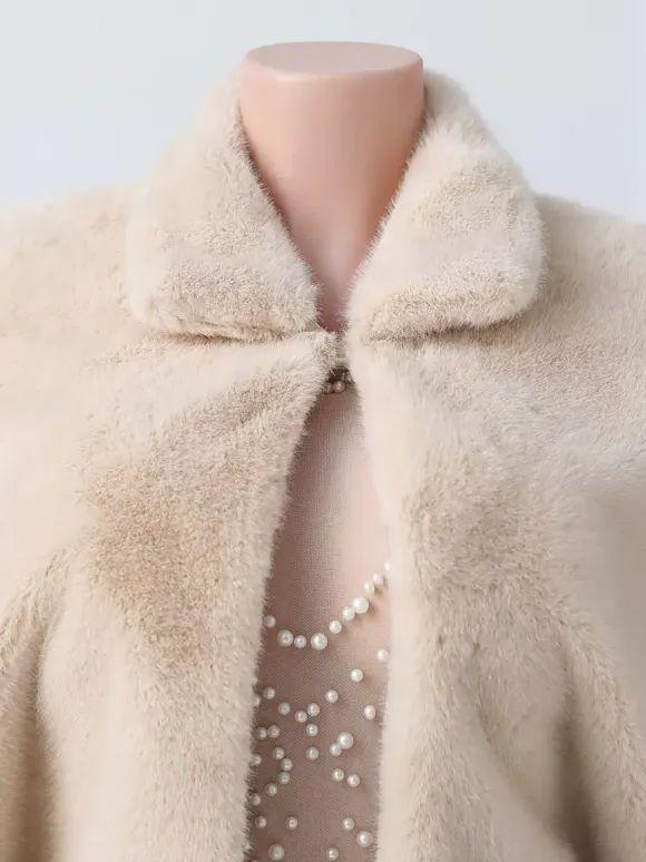 Wedding Wraps Khaki Half Sleeves Turndown Collar Tops Mink Fur Bridal Cover Up