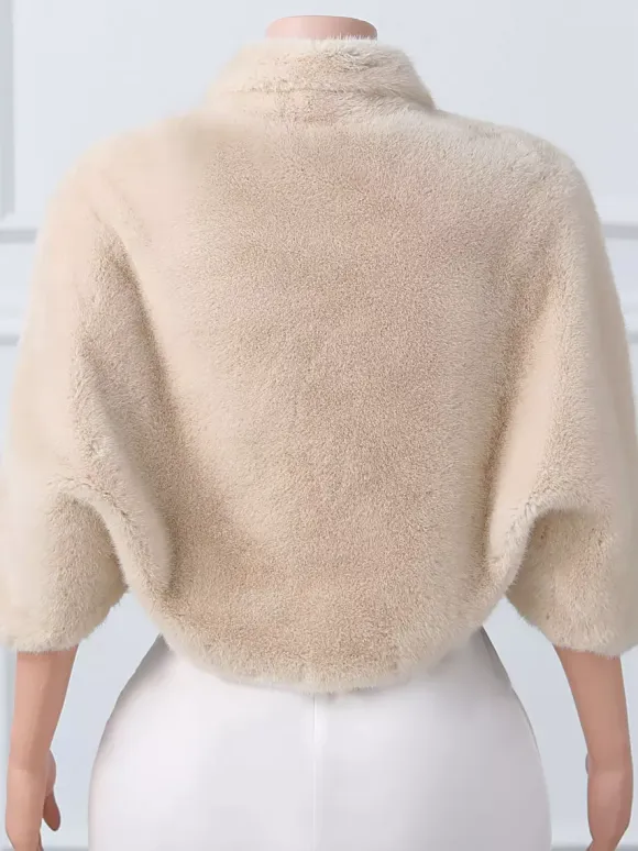 Wedding Wraps Khaki Half Sleeves Turndown Collar Tops Mink Fur Bridal Cover Up