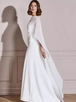 Wedding Wraps White Half Sleeves Designed Neckline Shawls Chiffon Bridal Cover Up
