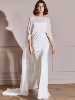 Wedding Wraps White Half Sleeves Designed Neckline Shawls Chiffon Bridal Cover Up