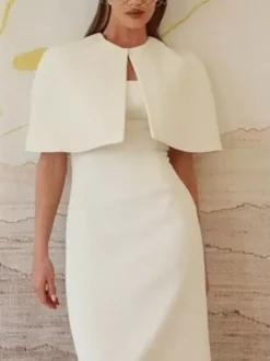 Wedding Wraps White Half Sleeves Jewel Neck Cap Sleeves Cloaks Stretch Crepe Buttons Bridal Cover Ups