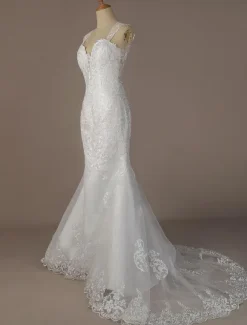 Wedding Bridal Gowns Mermaid Queen Annie Neck Sleeveless Lace Bridal Gowns