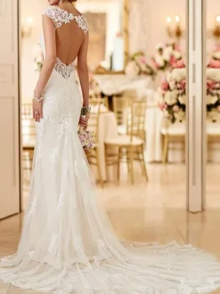 Wedding Bridal Gowns Mermaid Queen Annie Neck Sleeveless Lace Bridal Gowns
