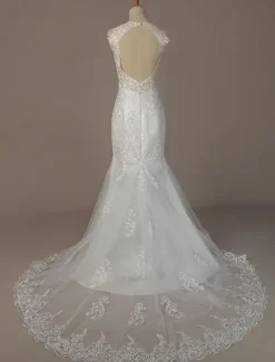 Wedding Bridal Gowns Mermaid Queen Annie Neck Sleeveless Lace Bridal Gowns