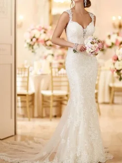 Wedding Bridal Gowns Mermaid Queen Annie Neck Sleeveless Lace Bridal Gowns