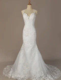 Wedding Bridal Gowns Mermaid Queen Annie Neck Sleeveless Lace Bridal Gowns
