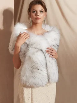 Wedding Cape Faux Fur Shawl Wrap Bridal Winter Warm Cover Ups