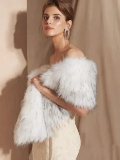 Wedding Cape Faux Fur Shawl Wrap Bridal Winter Warm Cover Ups